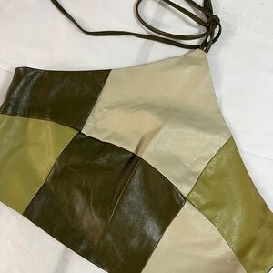 Bailey Rose Patchwork Halter Crop Top - Green boho medium faux leather-like